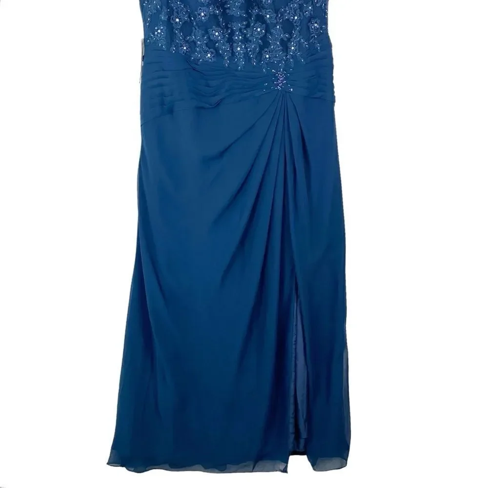 Azazie Libby A-Line Scoop Sequins Chiffon Dress Sz 20 Dark Navy Wedding - Picture 6 of 16